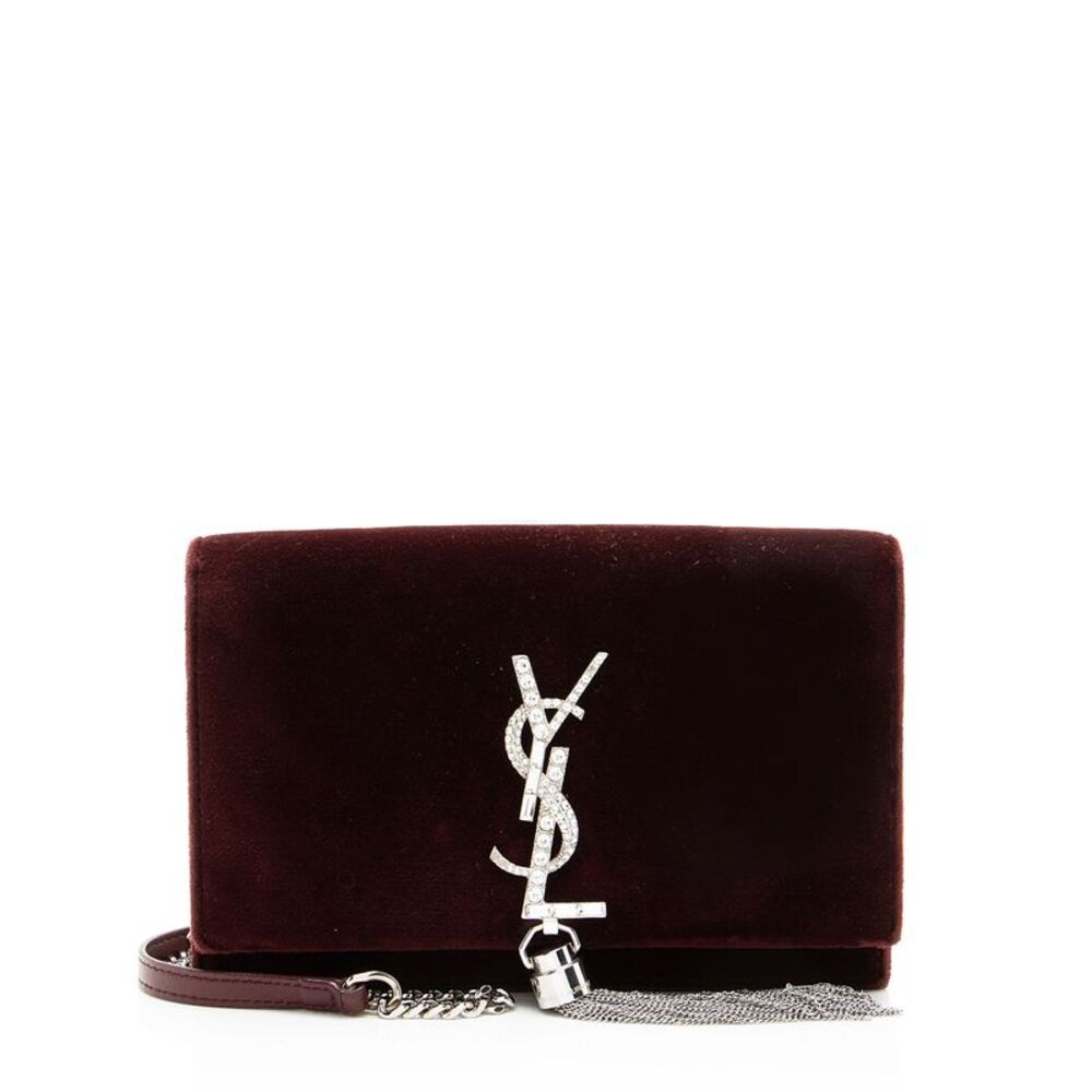Saint Laurent Velvet Crystal Monogram Kate Tassel Chain Wallet
